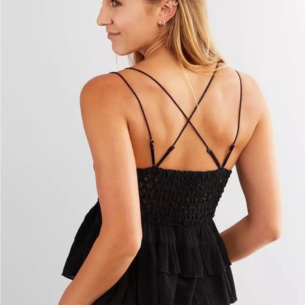 FREE PEOPLE ONE Black lace Stap Tank! Size S! LIKE NEW!